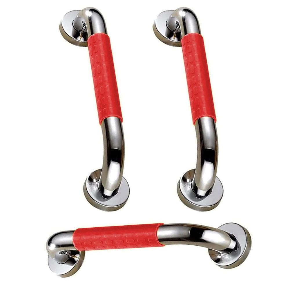 Barra de Apoio Antiderrapante 40cm Aço Inox Kit 3 uni Banheiro Box Idoso Criança Cadeirante Acessibilidade Escada