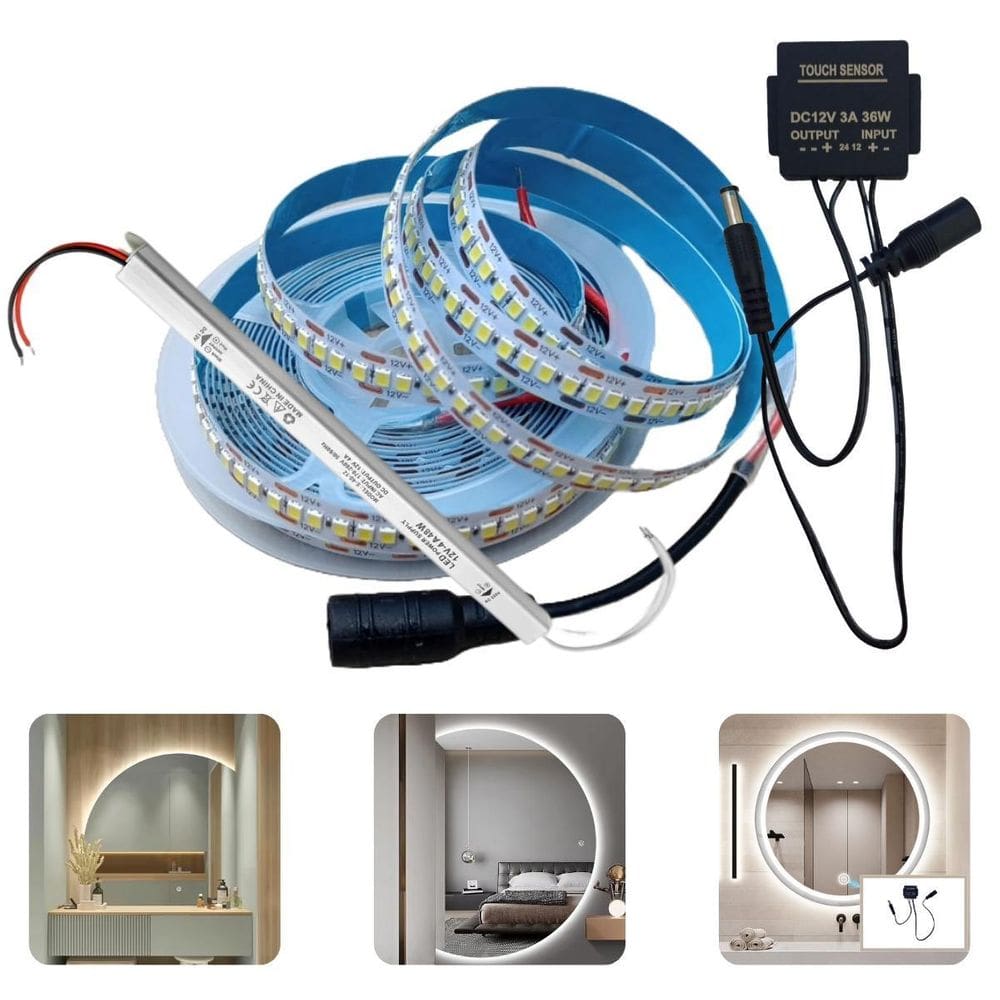 Fita De 240 Leds/M 5M 12V + Botão Touch Para Espelho + Fonte