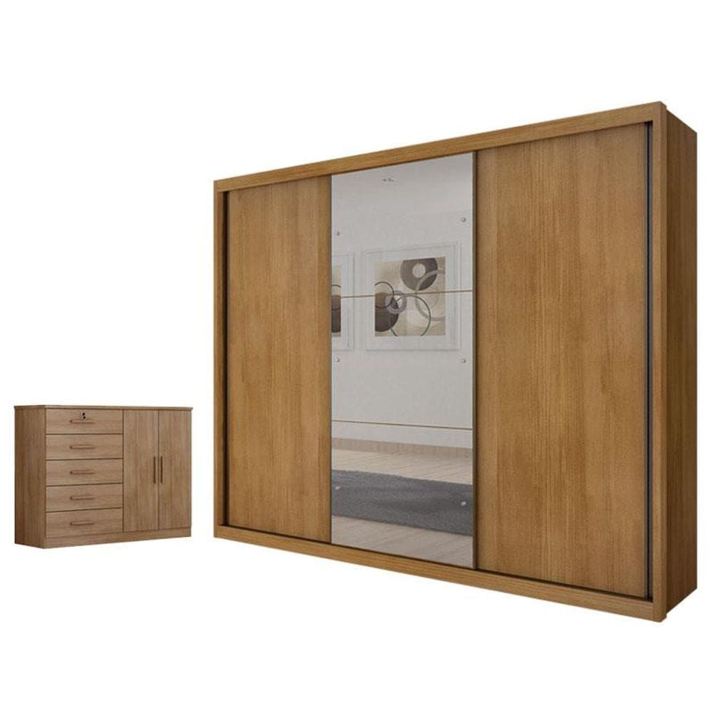 Guarda Roupa Casal Palazzo com Espelho e Cômoda Seul Cumaru 23 - Novo Horizonte