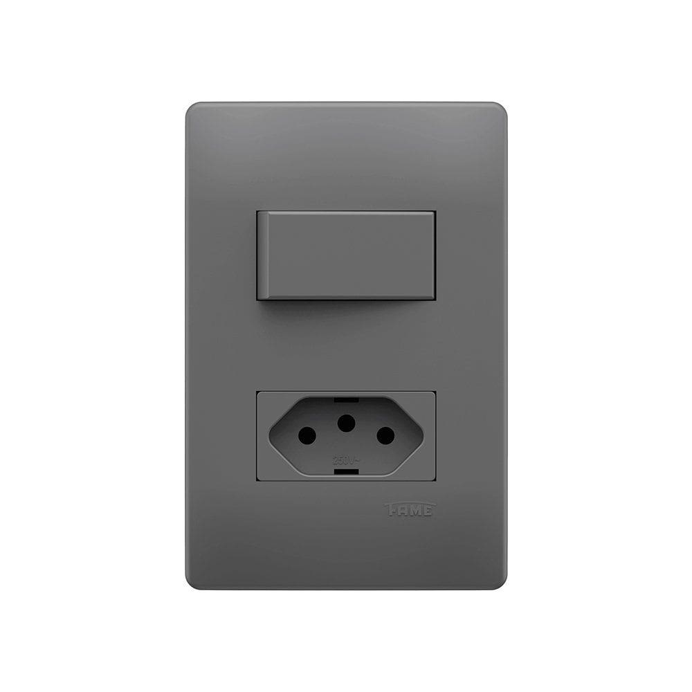 Interruptor Simples e Tomada 2P+T 20A Fame Habitat Onix com Placa 4x2