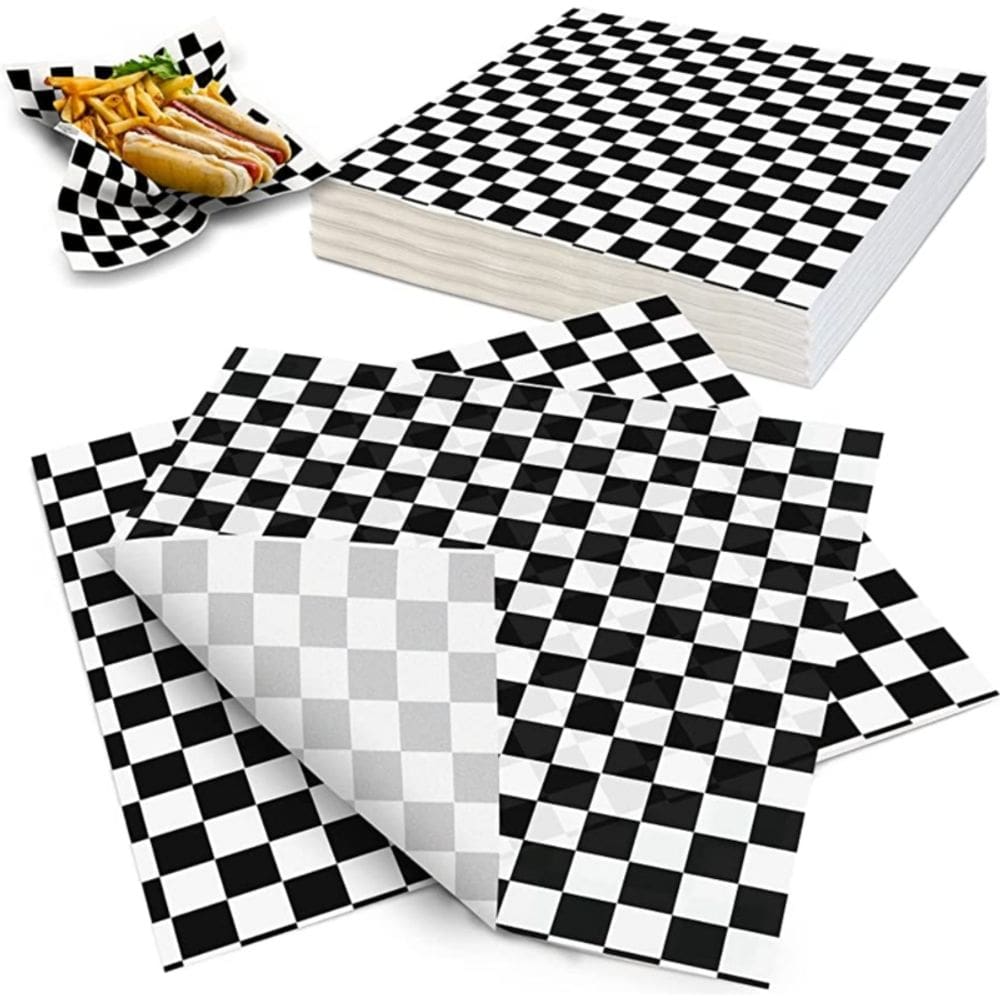 Papel anti-gordura 33x33cm preto e branco quadriculado 100 folhas