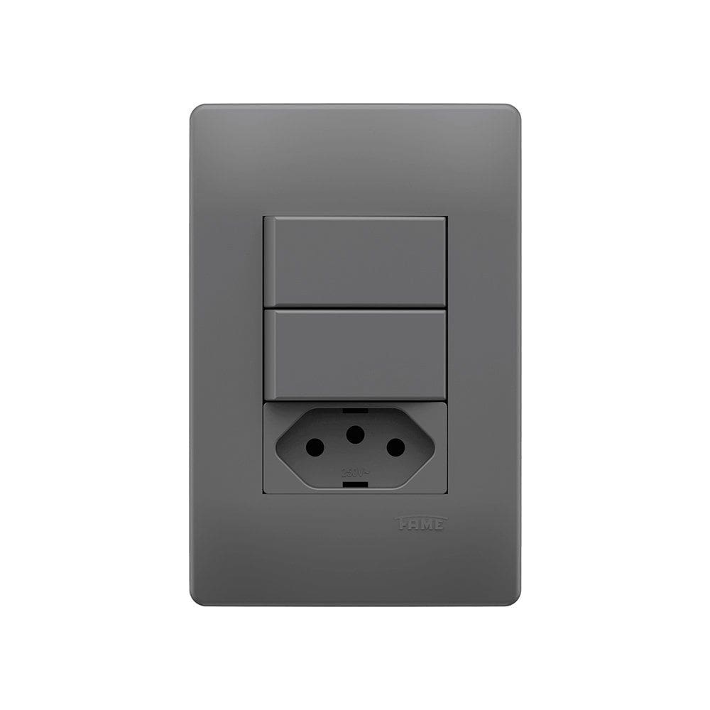 Interruptor Simples Duplo e Tomada 2P+T 10A Fame Habitat Onix com Placa 4x2