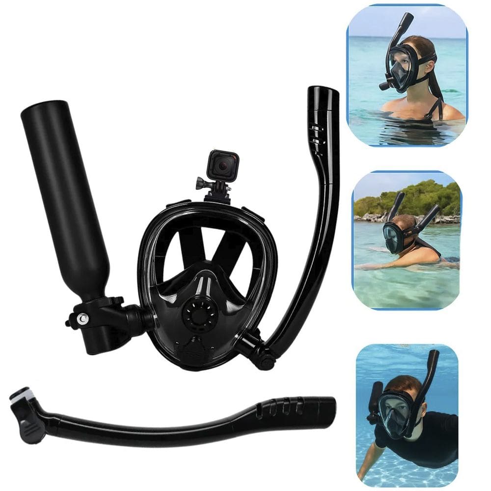 Mascara De Mergulho Cilindro Oxigenio Oculos Snorkel Manometro Suporte Camera Nataçao Ar Full Face Anti Embaçamento