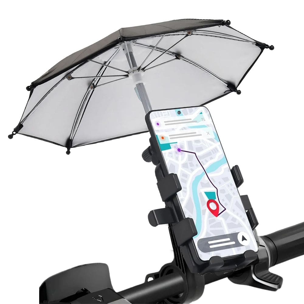 Suporte Celular Guarda Chuva Moto Motocicleta Bike Bicicleta Guidao Sol Respingos Chuvisco Motoboy Ciclista Ciclismo