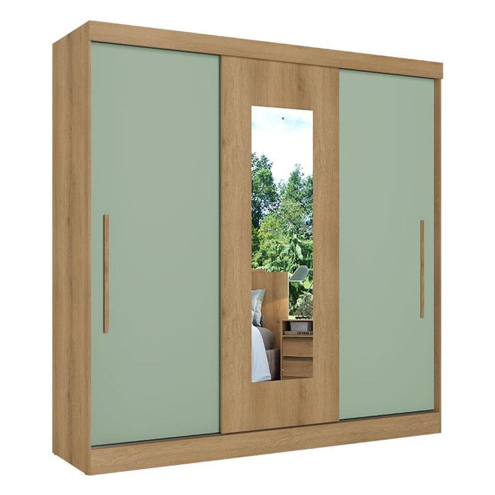 Guarda Roupa Casal Vision Glass 3 Portas Capuccino Menta Acetinado - THB