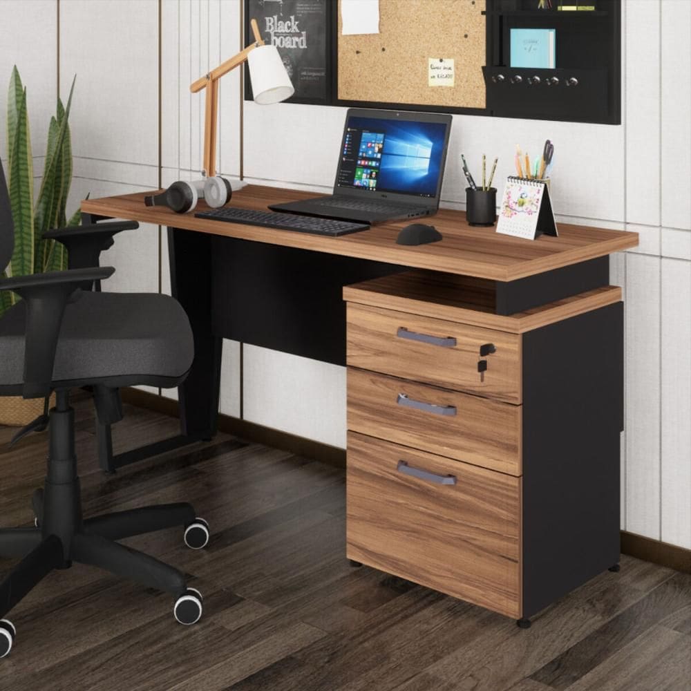 Escrivaninha Mesa Escritório 135cm 3 Gavetas Flex Multimóveis CR25321