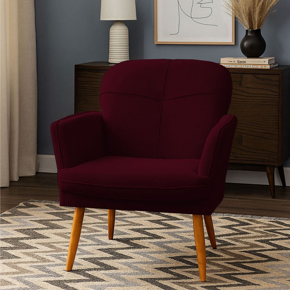 Poltrona Milli com Pés Palito em Madeira Eucalipto Bordo