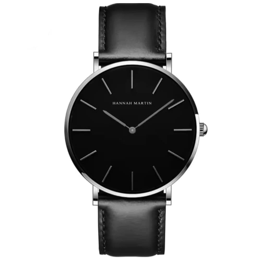 Relógio Masculino Hannah Martin Preto Couro Slim