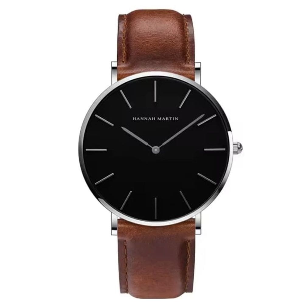 Relógio Masculino Hannah Martin Marrom Couro Slim