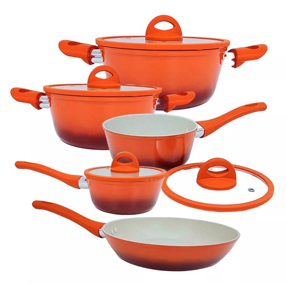 Conjunto Jogo de Panelas Antiaderente C Revestimento Interno em Cerâmica Miami com Indução C/5 Peças