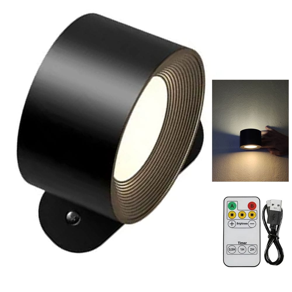 Luminaria Arandela 3 Tons LED USB Bateria Recarregavel Controle Parede Cabeceira Mesa Quarto Sala Iluminaçao Leitura