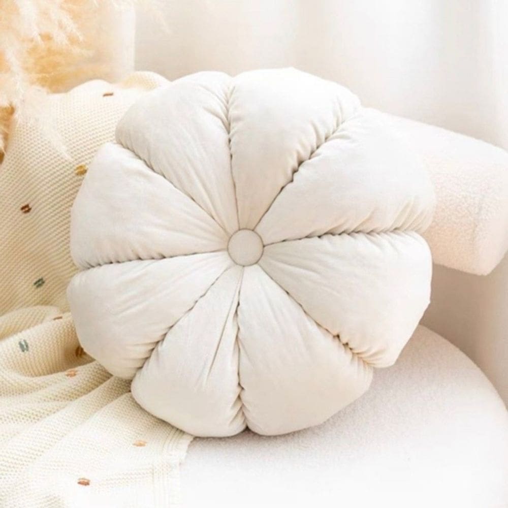 Almofada decorativa redonda de veludo creme 45cm de diâmetro