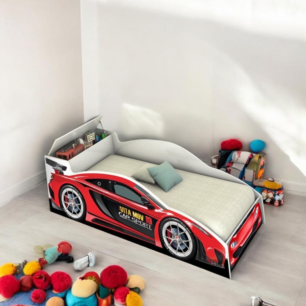 Cama Solteiro Speed com Baú Vermelha