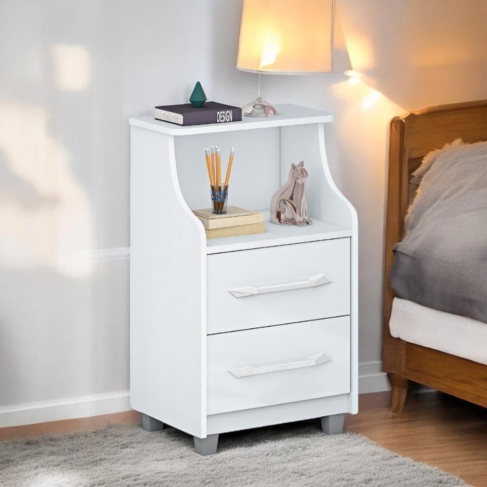 Mesa de Cabeceira com 02 Gavetas Quebéc Branca