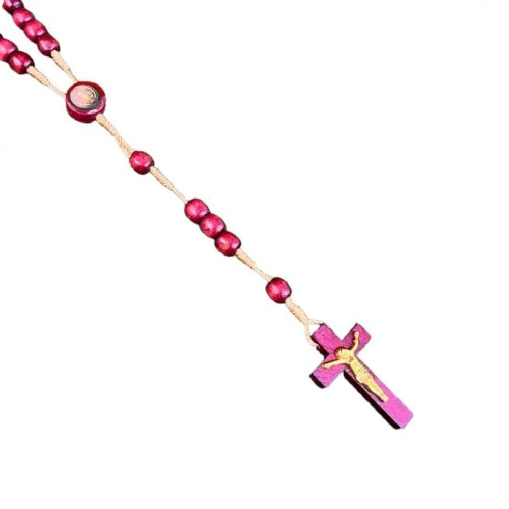 Terço De Madeira Crucifixo São Bento Conta 8 Mm Marrom