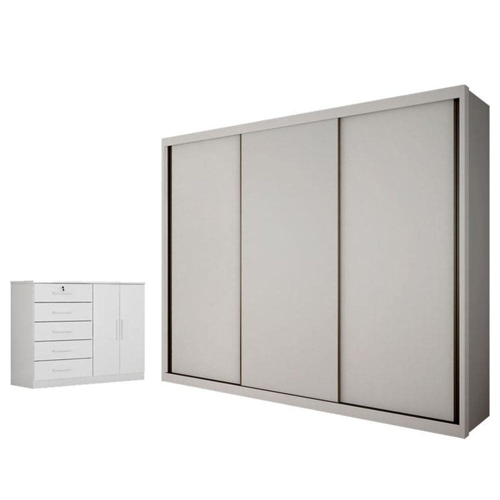 Guarda Roupa Casal Palazzo e Cômoda Seul Neve - Novo Horizonte