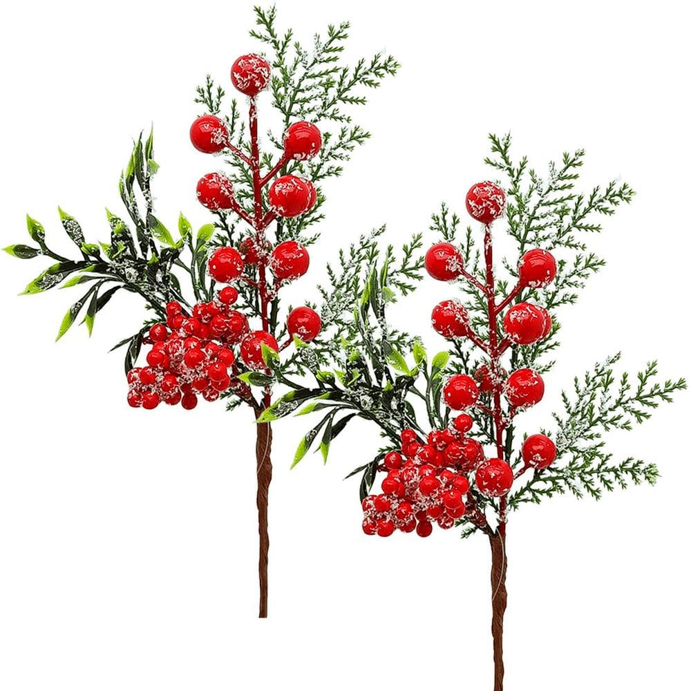 Galhos Pick Berry Vermelho Decoração De Natal 25cm Kit 12pçs
