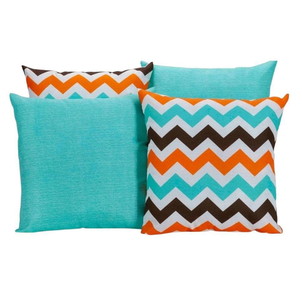 Kit 4 Almofadas Azul Turquesa Com Ziguezague Colorido