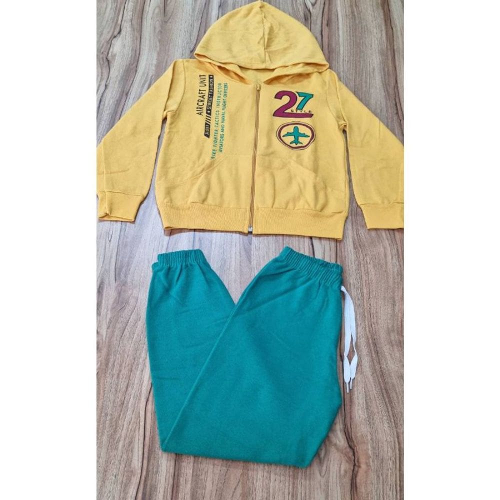 Conjunto Infantil Masculino Inverno Amarelo Avião Com Capuz 8