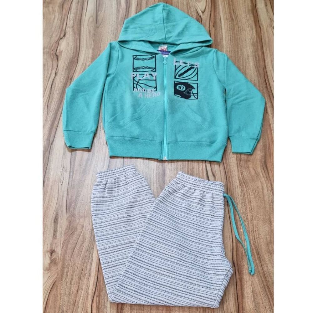 Conjunto Infantil Masculino Inverno Verde Água Com Capuz 6