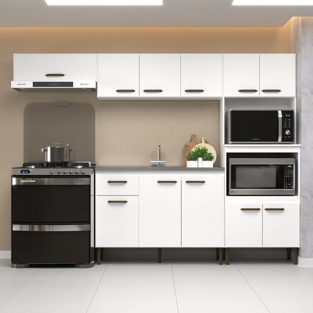 Cozinha Compacta 4 Peças em Mdp Berlim Branco Gelo