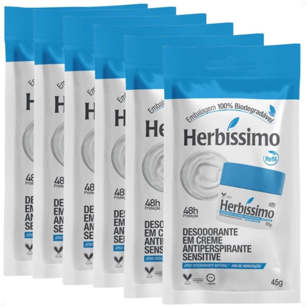 Kit Herbíssimo Refil Sensitive: 6 Desodorantes Cremes Antiperspirantes 45g