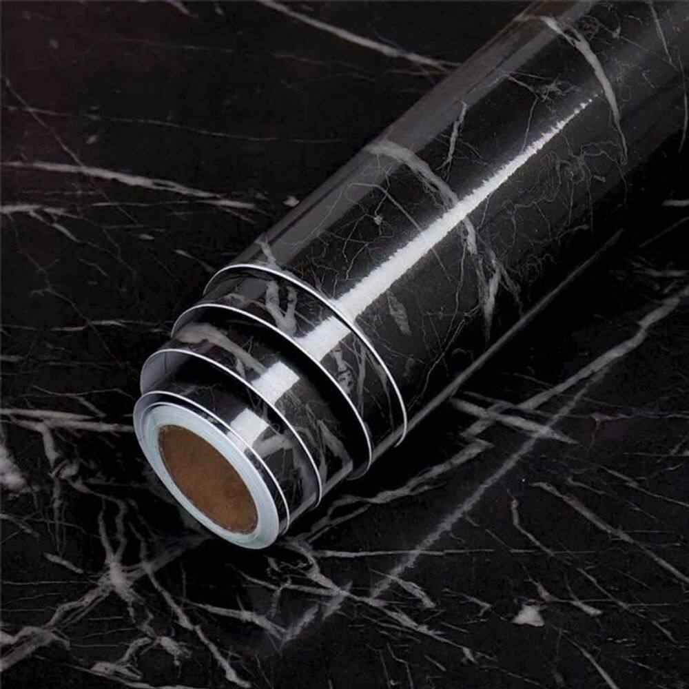 Papel De Parede Adesivo Mármore Preto Pvc 5 Metros X 60Cm