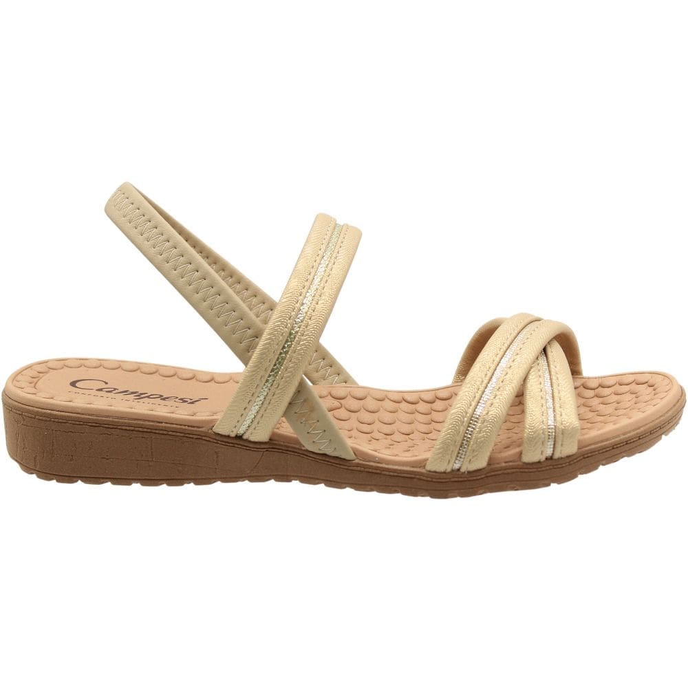 Sandália Salto Baixo Campesí Tiras Cruzadas Brilho Feminino