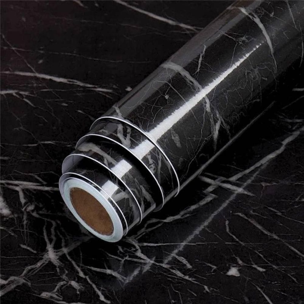 Papel De Parede Adesivo Mármore Preto Pvc 5 Metros X 60Cm