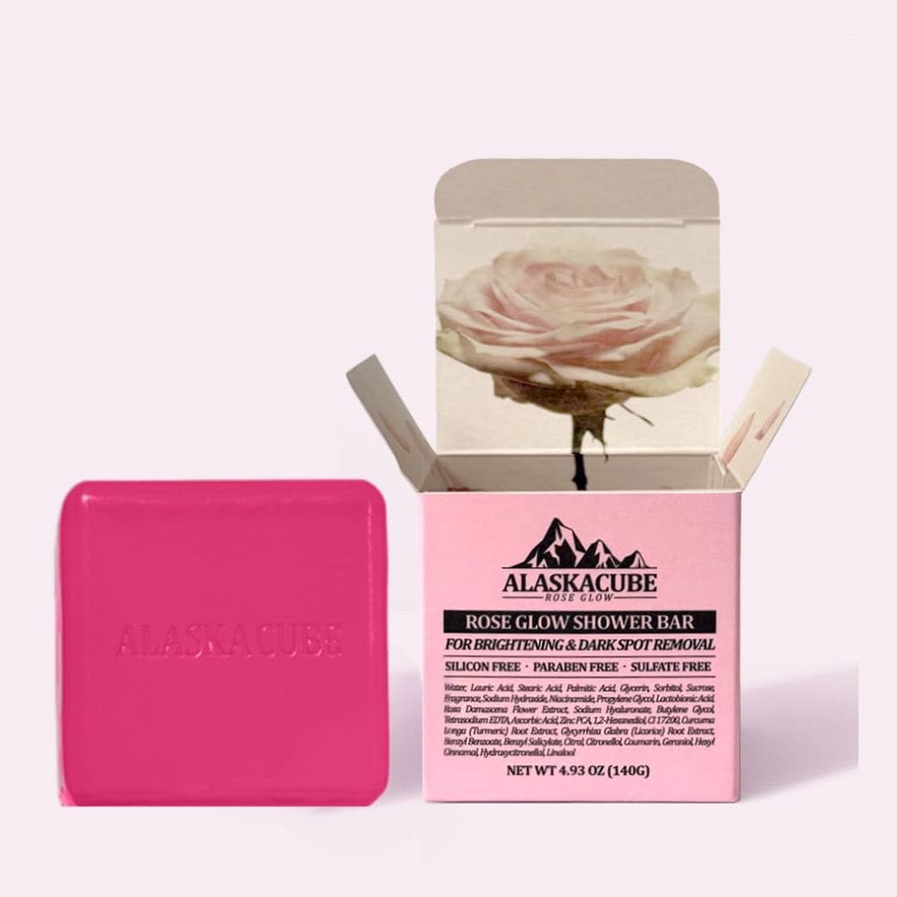 Barra de chuveiro Alaskacube Rose Glow 140 g para remoção de manchas escuras
