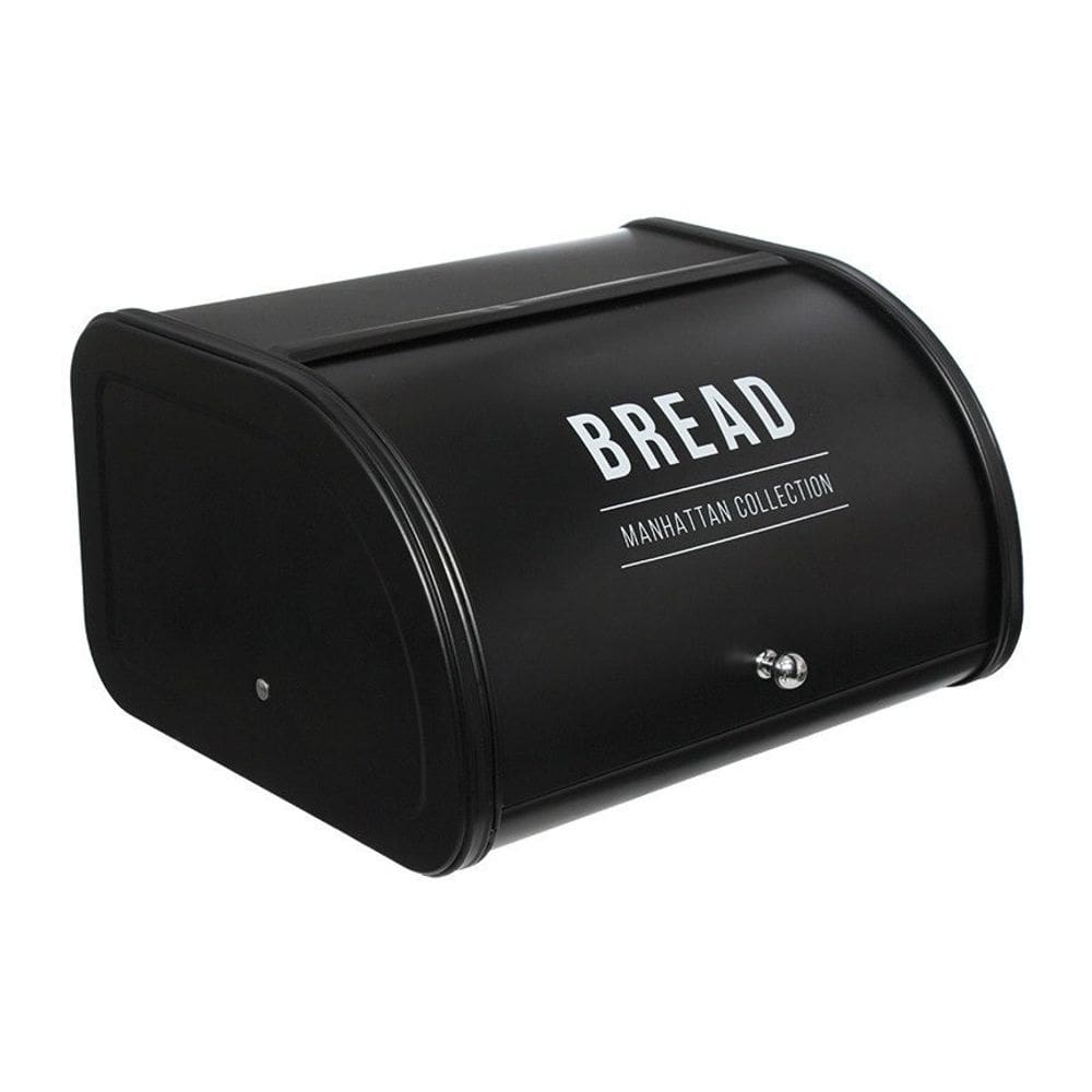 Porta Pão Com Puxador Metal 30cm Estilo Baú Retrô - Preto - 13 Litros