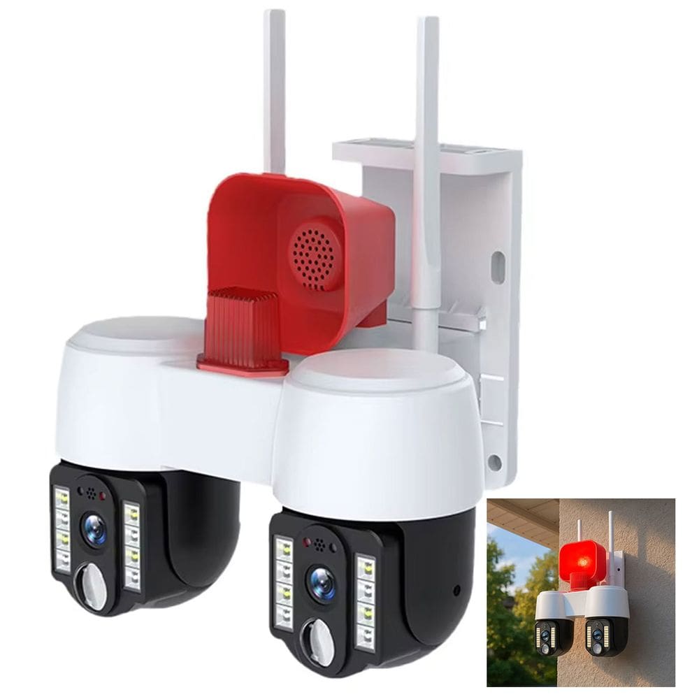 Camera de Segurança Dual Lente Wifi App Grava Voz PTZ Sensor Movimento Megafone Som Sirene Alerta Proteçao