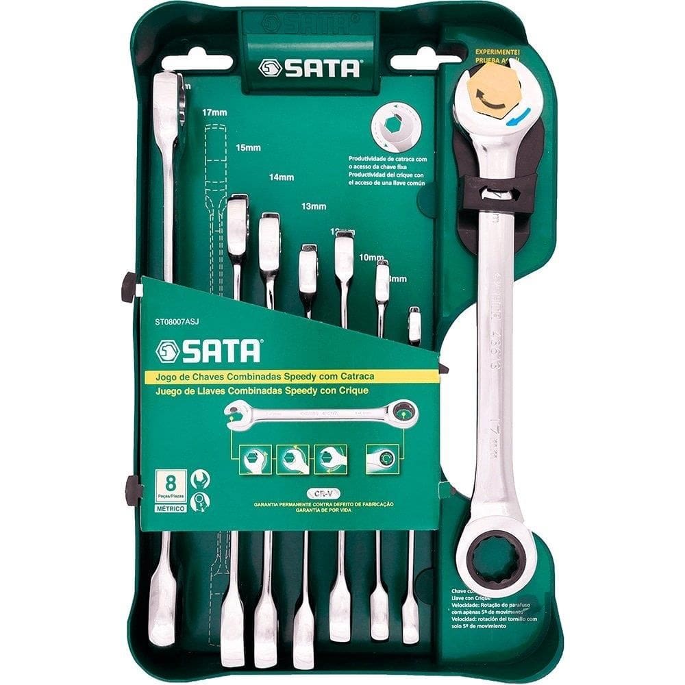 Jogo de Chave Combinada Sata Speedy com Catraca 8 a 19mm 8 Peças
