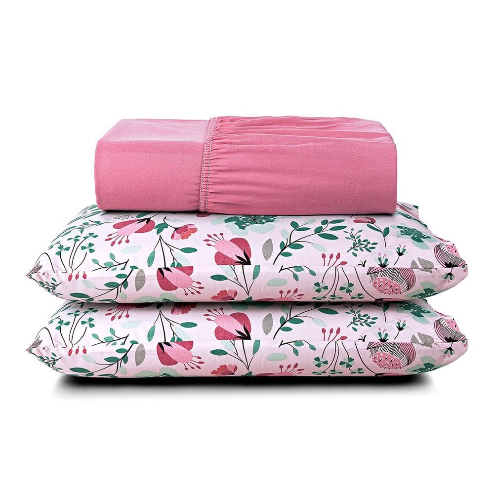 Jogo Cama Lençol Celi King Micropercal Estampado 200 Fios 3 Peças Bothanica Floral Rosa