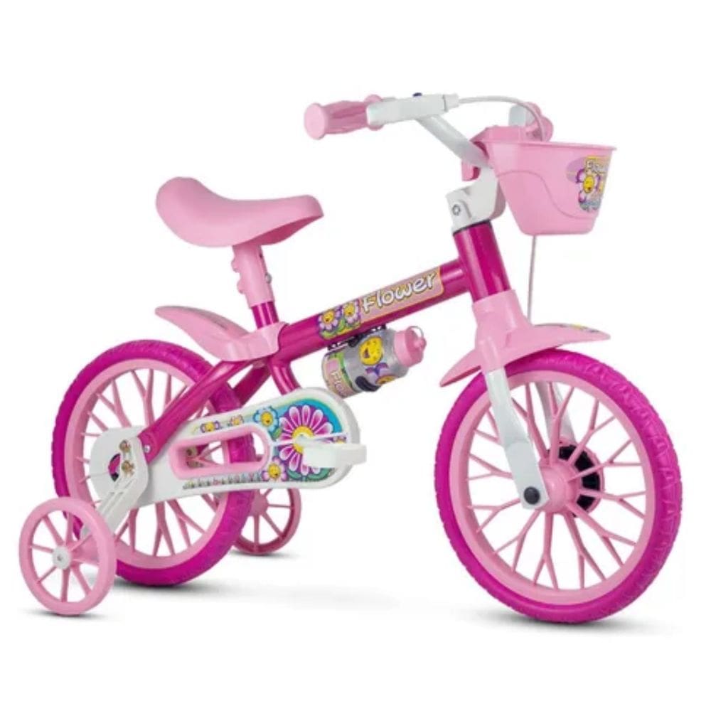 Bicicleta Infantil Nathor Flower Aro 12 Rosa Com Cestinha