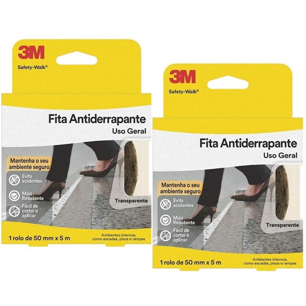 Kit com 2 Fita Antiderrapante Safety WALK Transparente 50MM X 5M