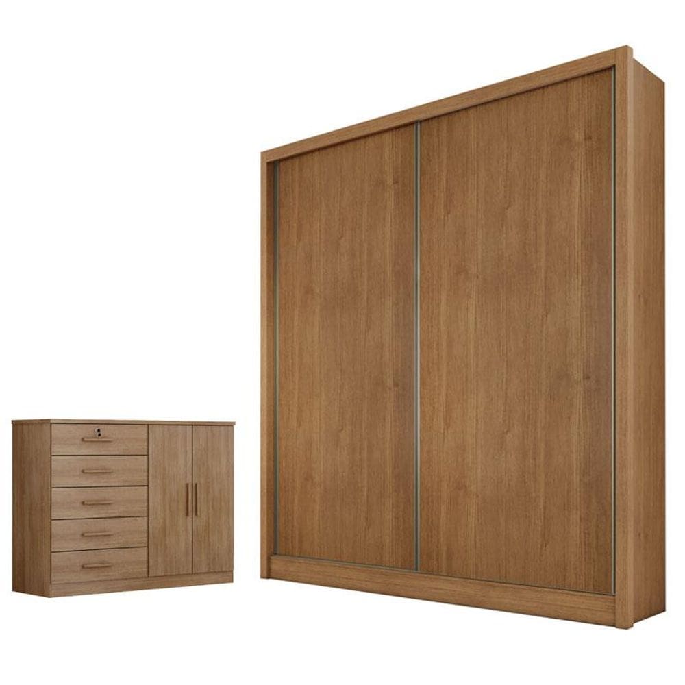 Guarda Roupa Solteiro Toledo e Cômoda Seul Cumaru 23 - Novo Horizonte