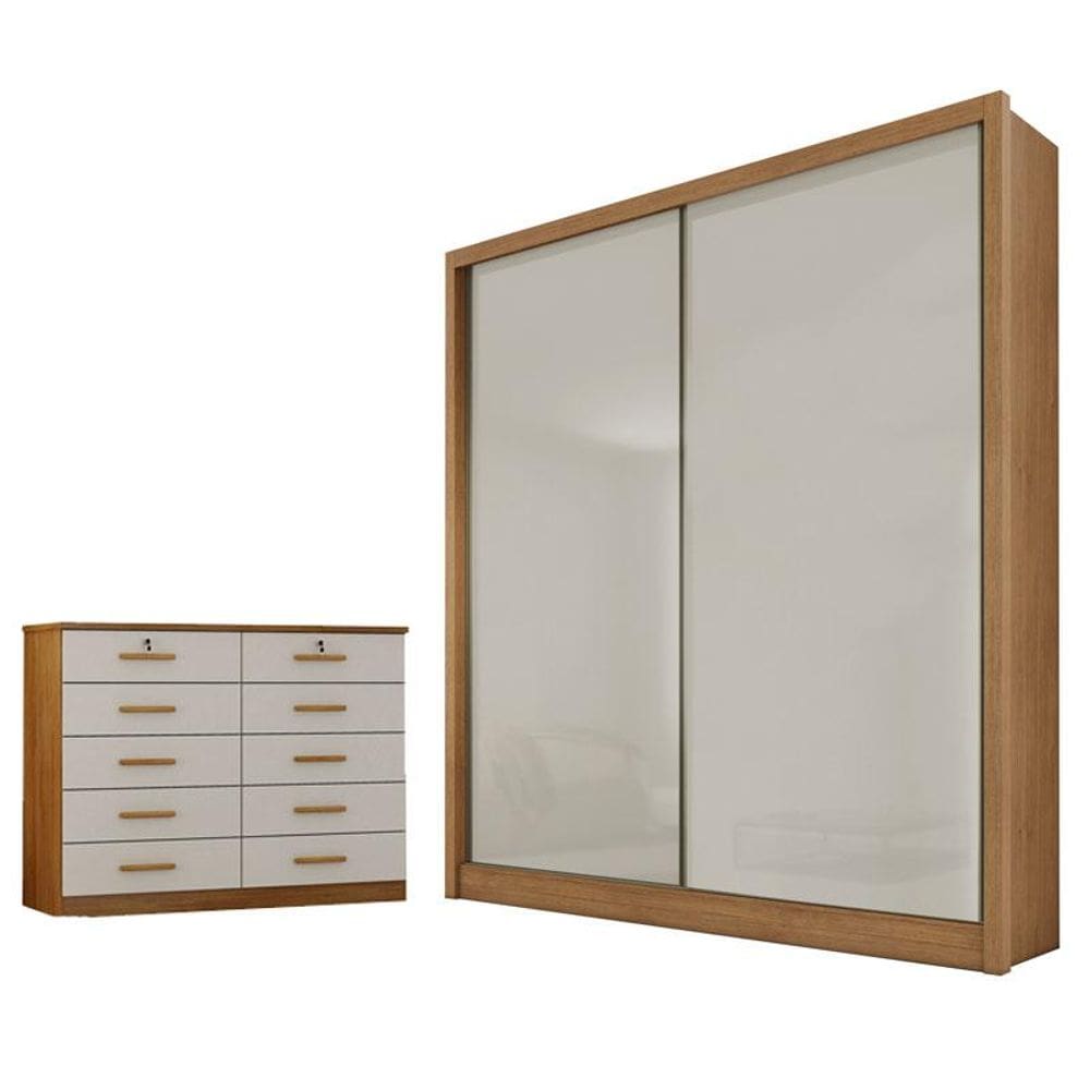 Guarda Roupa Solteiro Toledo e Cômoda Seul Cumaru 25 Fendi - Novo Horizonte