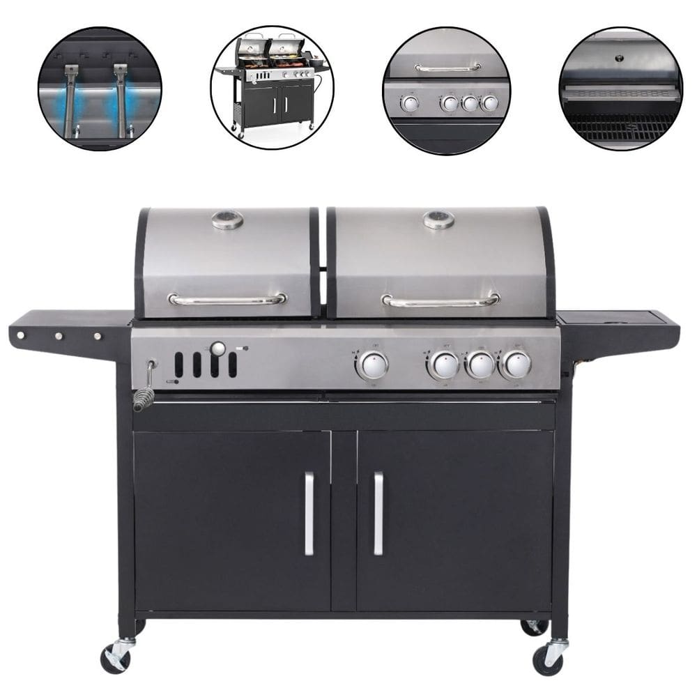 Churrasqueira Americana Móvel 2 em 1 a Gás e Carvão 3 Queimadores Centrais + 1 Lateral Importway