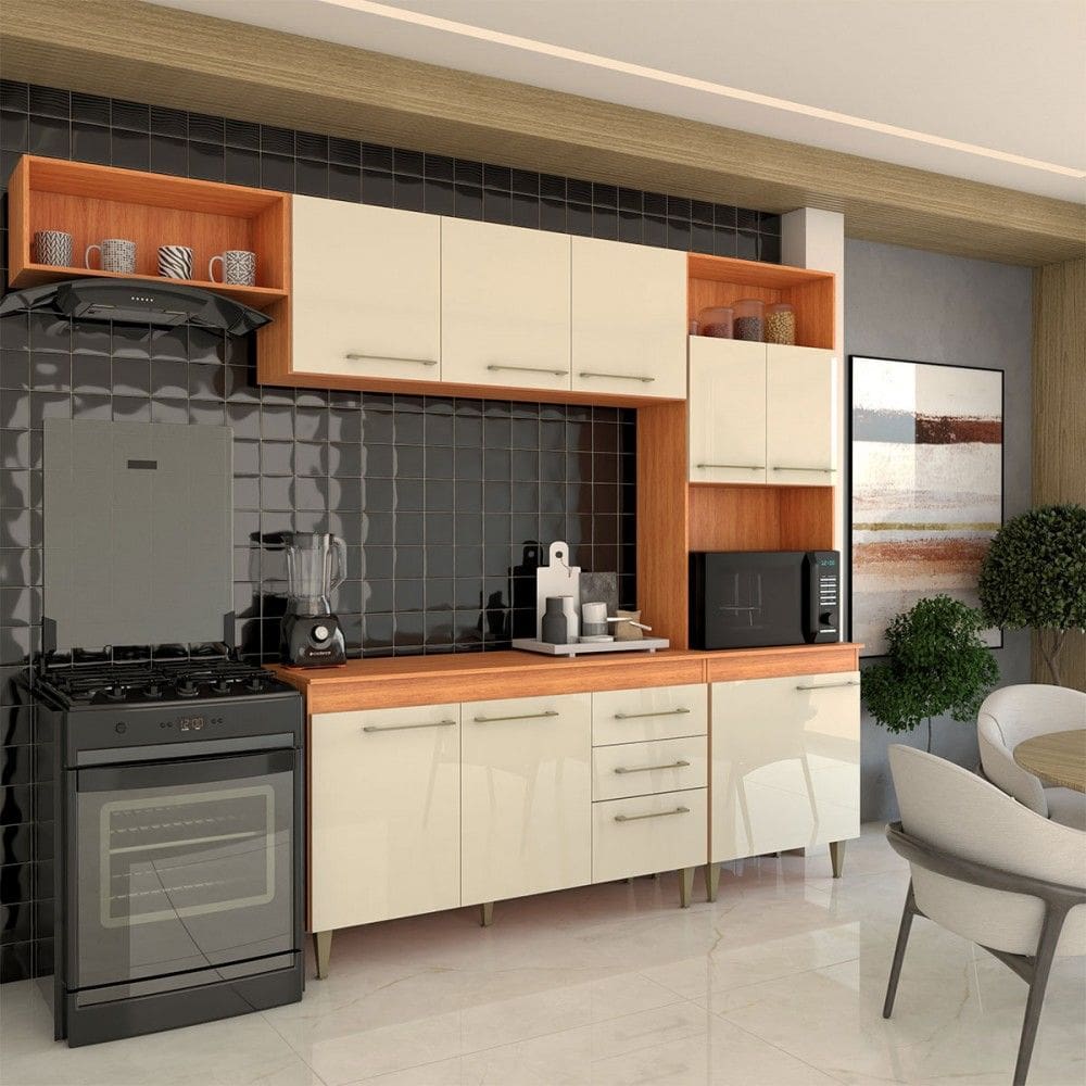 Cozinha Completa Vanessa 9 Portas 2 Gavetas Cinamomo/Off White - Panorama Móveis