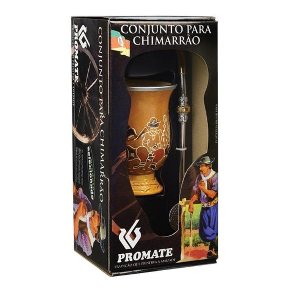 Kit Cuia Porongo Bomba Cromada Com Botão Trabalhado Promate