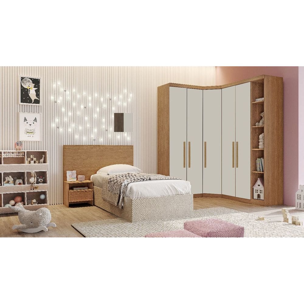 Modulado Completo De Canto Solteiro 5 Portas 6 Gavetas - Rizon-Cumaru/Fendi - Móveis Novo Horizonte