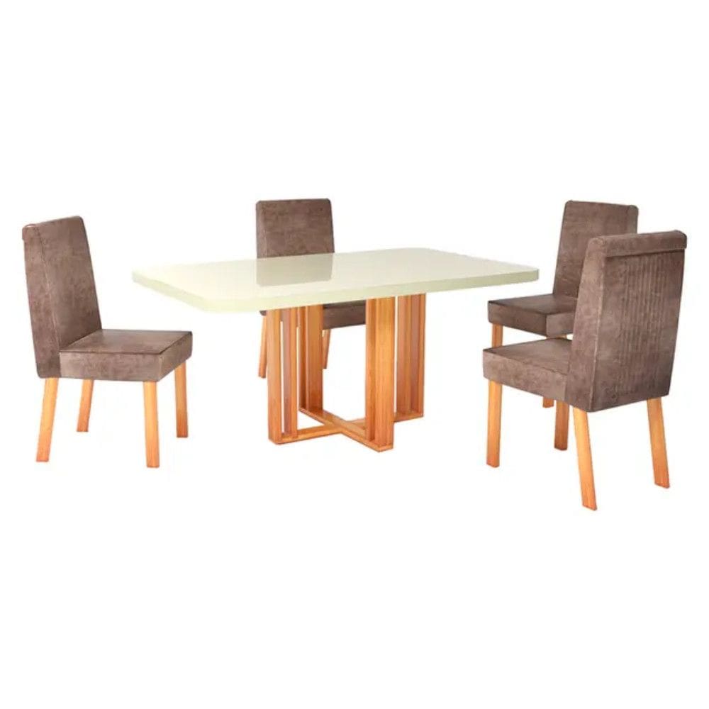 Conjunto de Mesa 4 Cadeiras Tampo MDF e Vidro Ghaia Bom Pastor