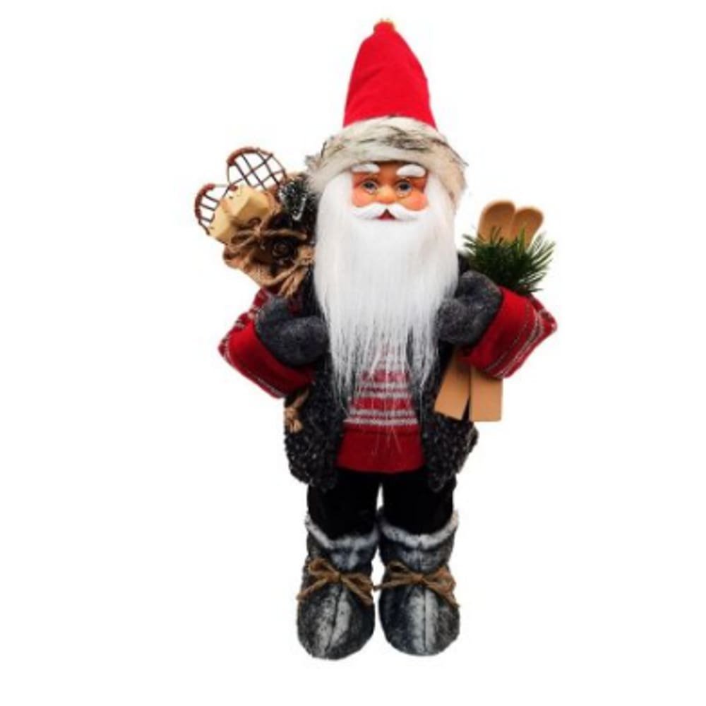 Enfeite Papai Noel Casaco Listrad Presente VM 45cm - Tudo em Caixa