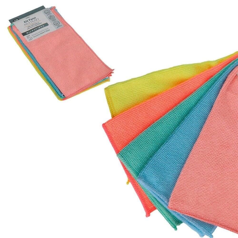 Pano Multiuso Microfibra 25x25 5 Peças Colorido - Tudo em Caixa