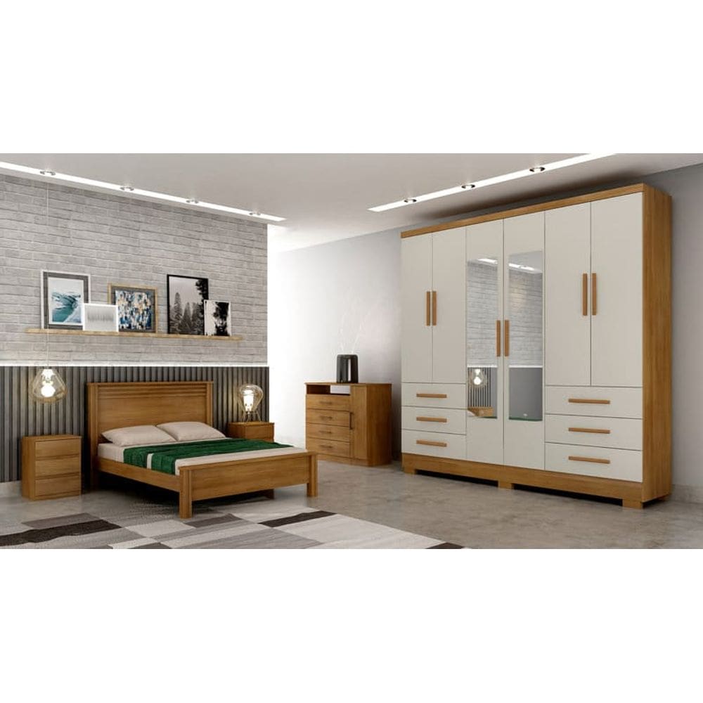 Guarda Roupa Solteiro com Espelho com Pés 6 Portas 6 Gavetas - Encant-Cumaru/Fendi - Móveis Novo Horizonte