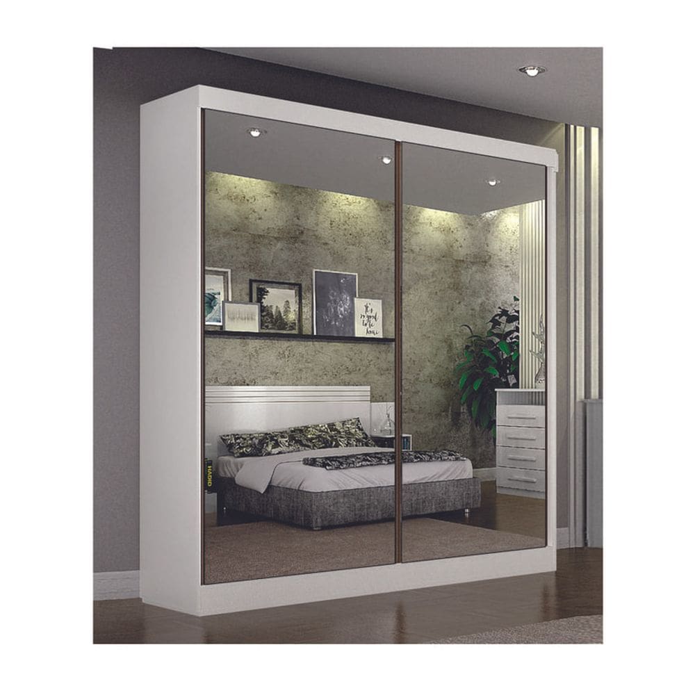 Guarda Roupa Solteiro Espelhado 2 Portas 3 Gavetas - São Paulo-Branco - Leifer Móveis