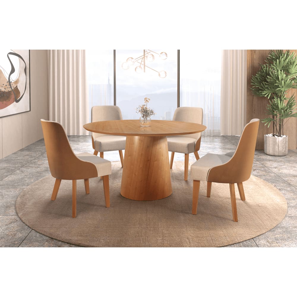 Sala de Jantar Redonda 4 Cadeiras 1,35m Caribe Star Móveis