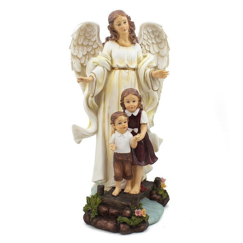 Imagem Anjo Da Guarda Menino E Menina Importado Resina 30 Cm