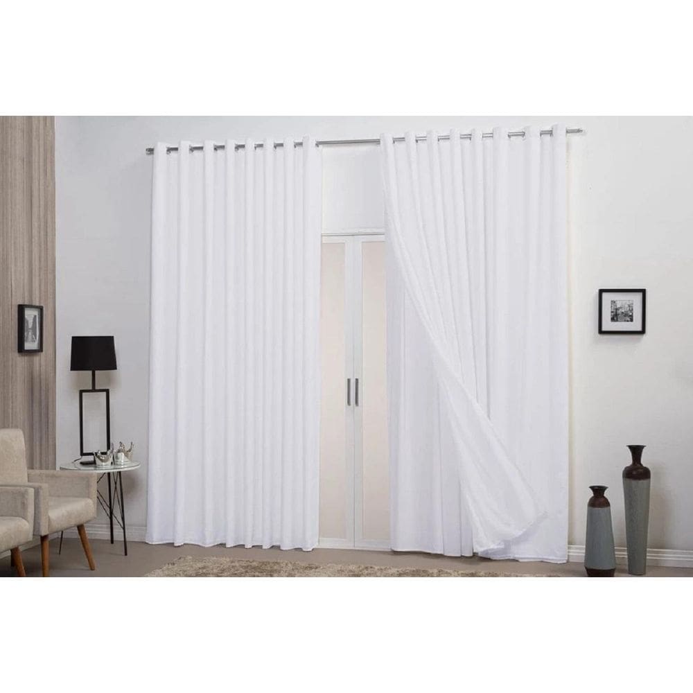 Cortina Branca Voil Com Forro Microfibra 2,80X2,30 Decoração